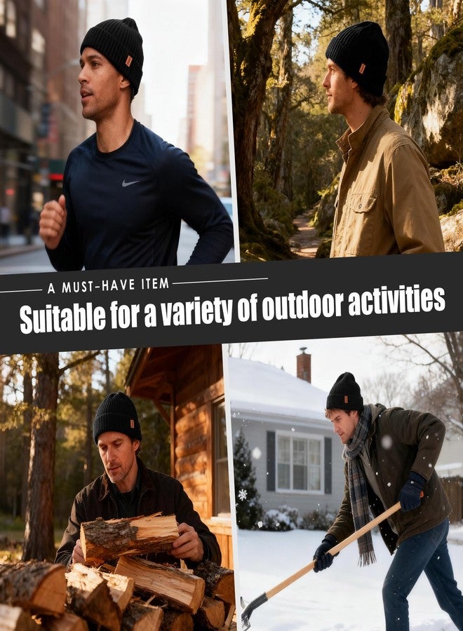 POONWEI Unisex Fleece-Lined Knitted Beanie Hat, Winter Warm and Fashionable Cuffed Cap for Men Women (US, Alpha, One Size, Black) - Image 4